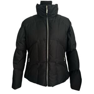 Vintage Puffer Ski Jacket size US 8 High Neck Down Stow-able Hood Waterproof
